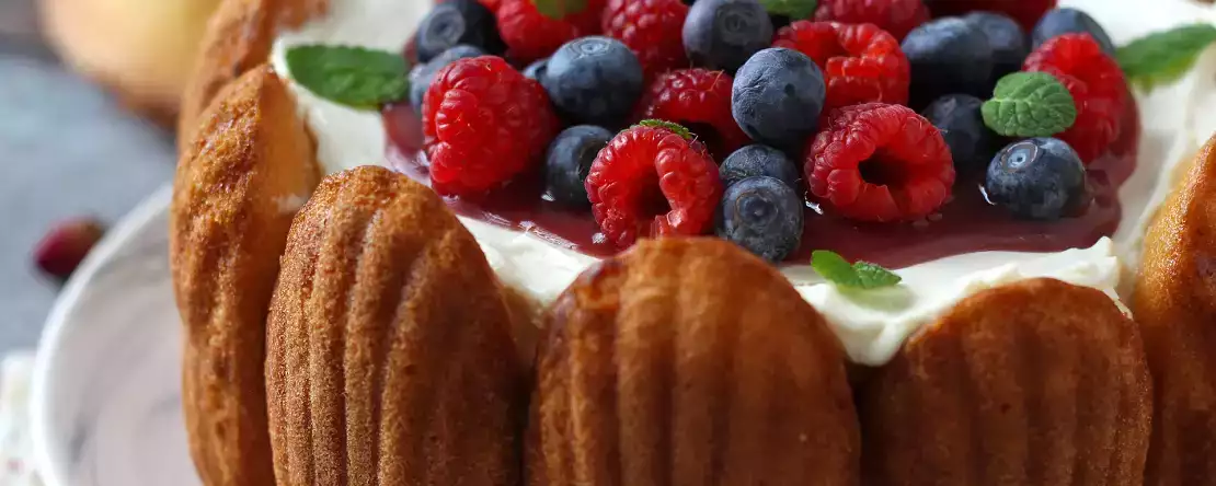 Charlotte iz rdečega sadja z madeleines