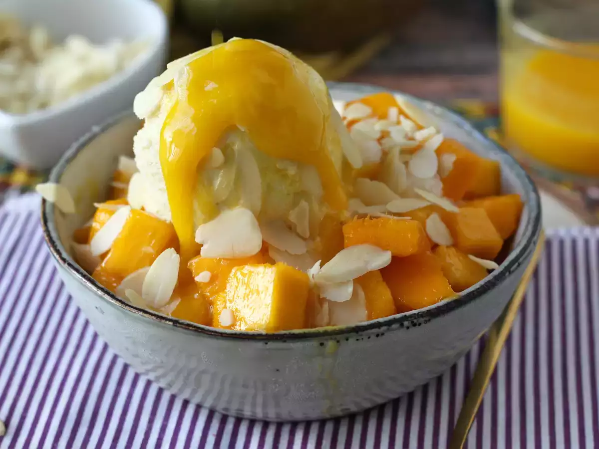 Recept Mango bingsu, slastna korejska sladica z mangom, ki je uspešnica po vsem svetu