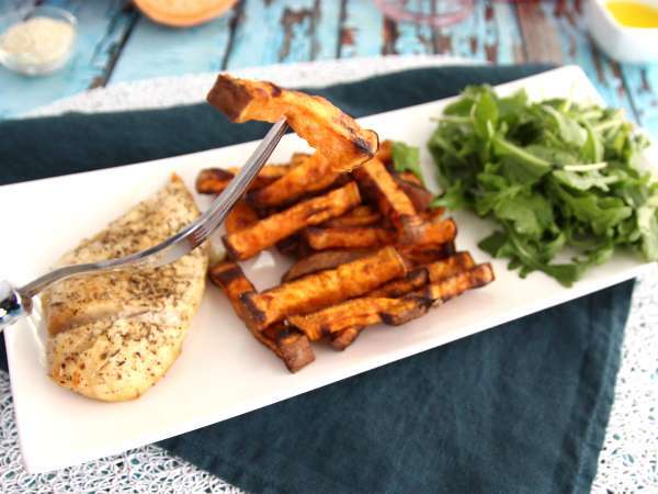 V pečici pečen sladki krompir (s piščancem) - Priprava korak 5