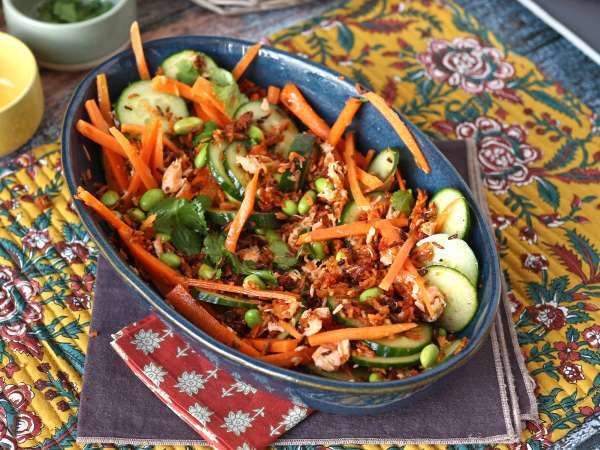 Hrustljava, začinjena solata s hrustljavim rižem iz lososa! - Priprava korak 8