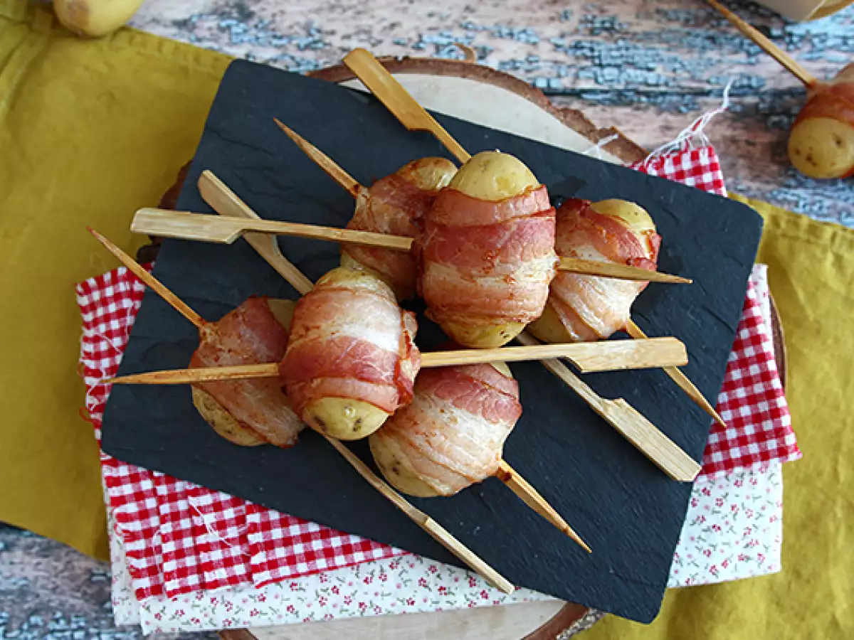 Aperitivna nabodala s krompirjem in dimljeno slanino - fotografija 3