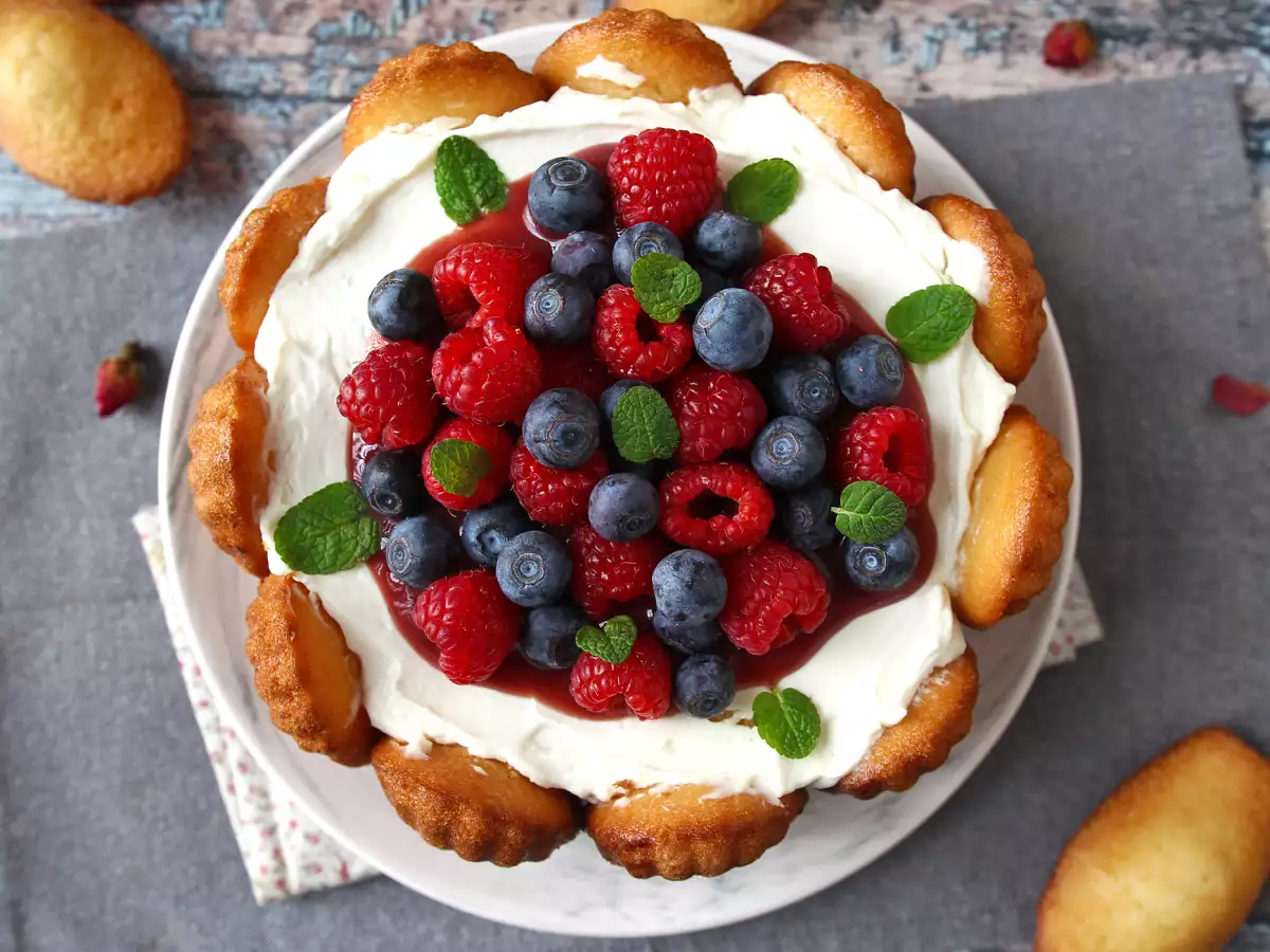 Charlotte iz rdečega sadja z madeleines - fotografija 5