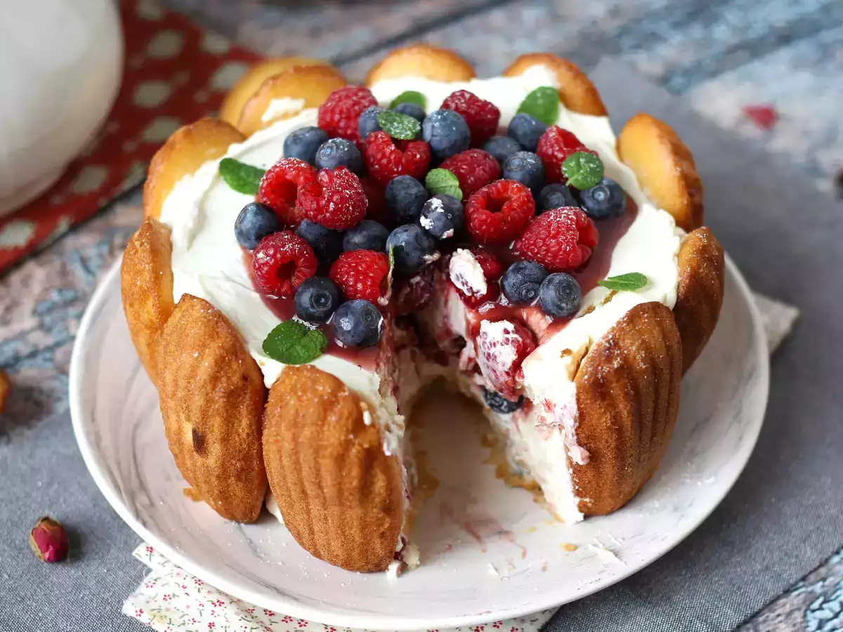 Charlotte iz rdečega sadja z madeleines - fotografija 8