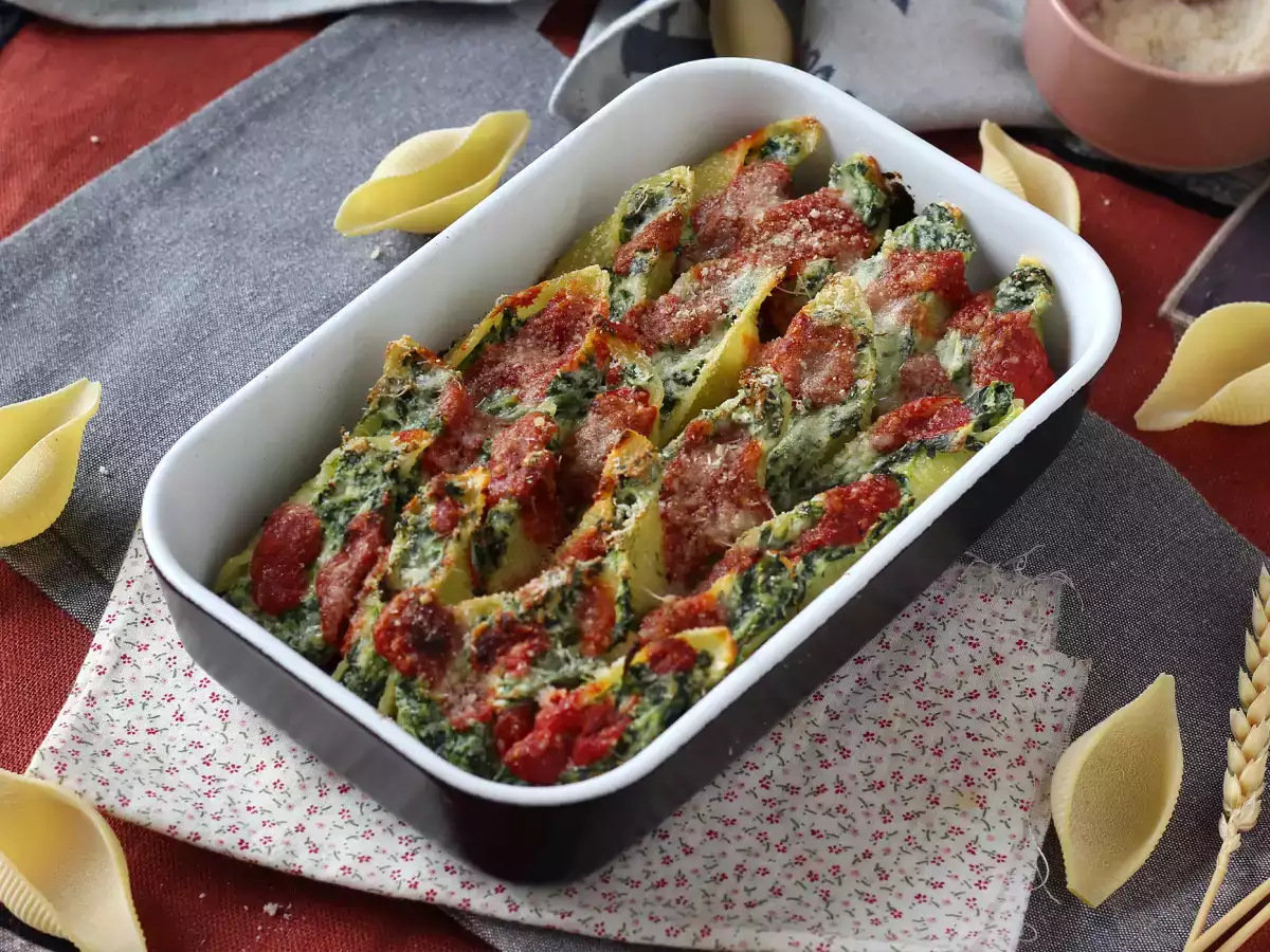 Conchiglioni, polnjeni z rikoto in špinačo: neustavljiva vegetarijanska jed iz pečice - fotografija 5