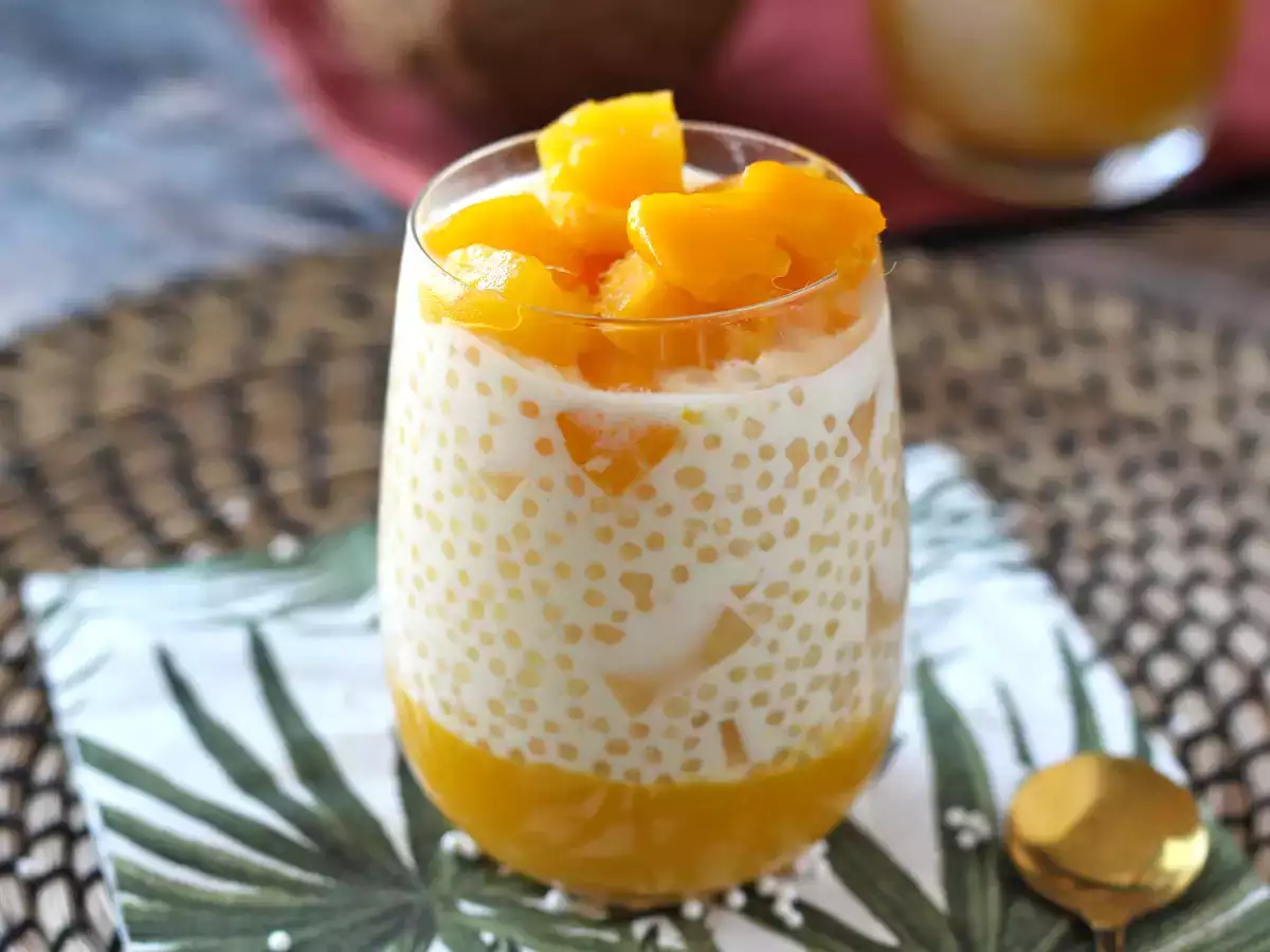 Mango sago, azijska sladica s tapiokom in mangom, ki osvoji s svojo preprostostjo. - fotografija 3