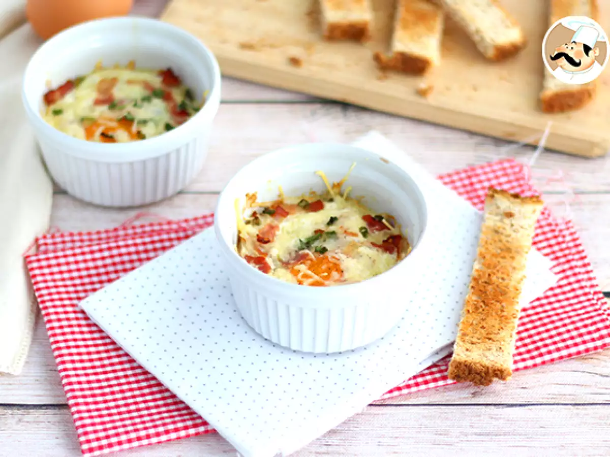 Oeufs cocotte s slanino in drobnjakom, hiter recept - fotografija 3