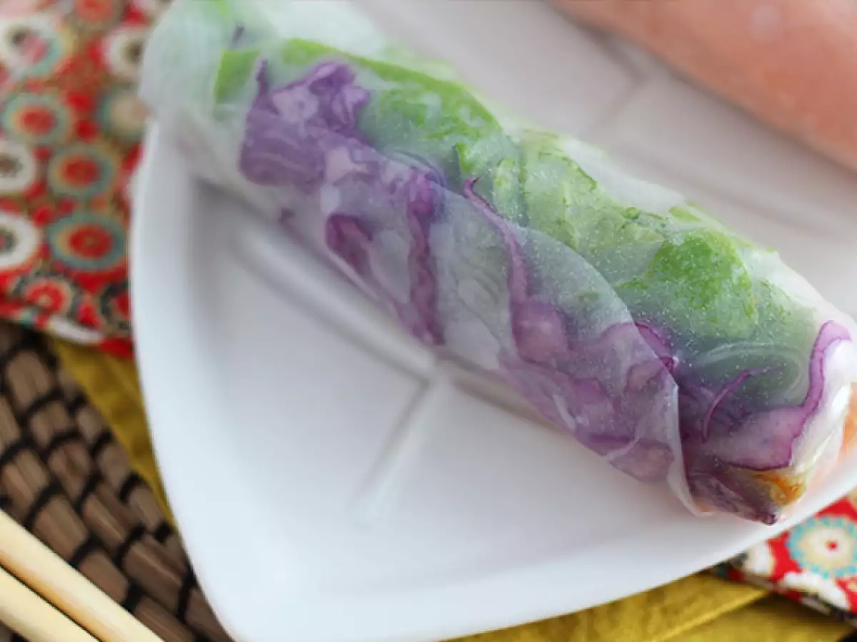 Vegetarijanski spomladanski zvitki z rdečim zeljem in sladkim krompirjem - fotografija 4