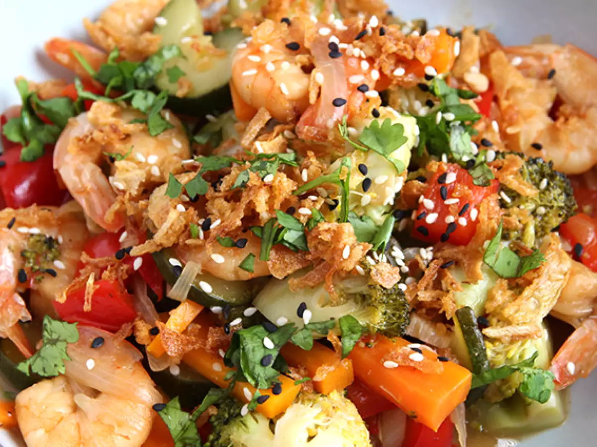 Zelenjavni vok s kozicami - fotografija 5