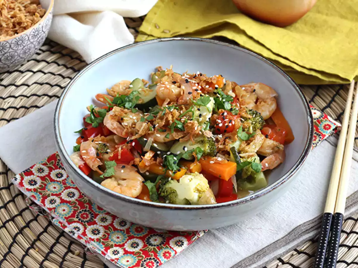 Zelenjavni vok s kozicami - fotografija 6